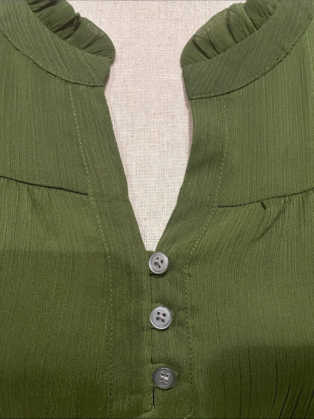 LOFT Olive Green Ruffle-Trim Blouse - Picture 2 of 5